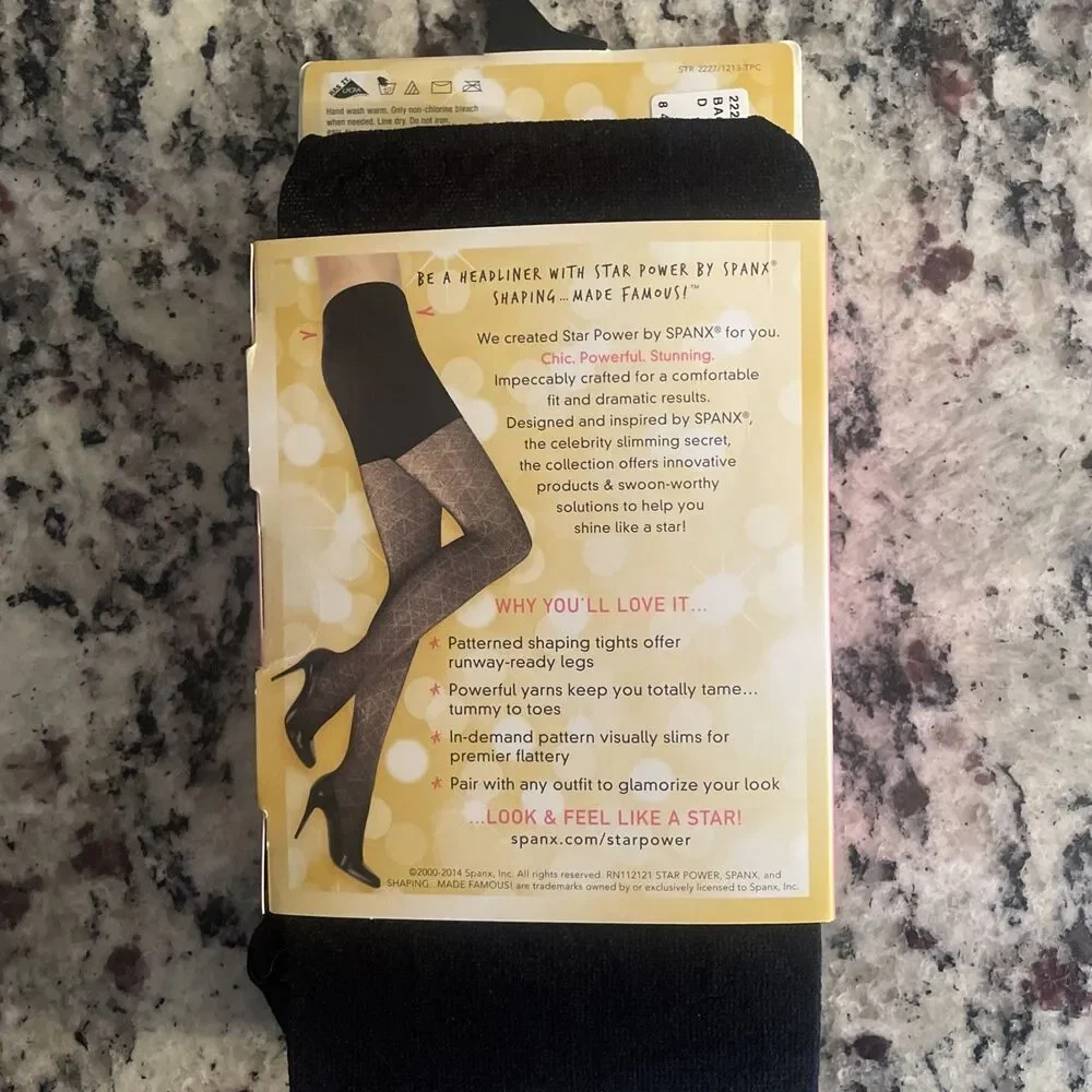 SPANX Star Power Backdrop Black Patterned Shaping Tights  Size D